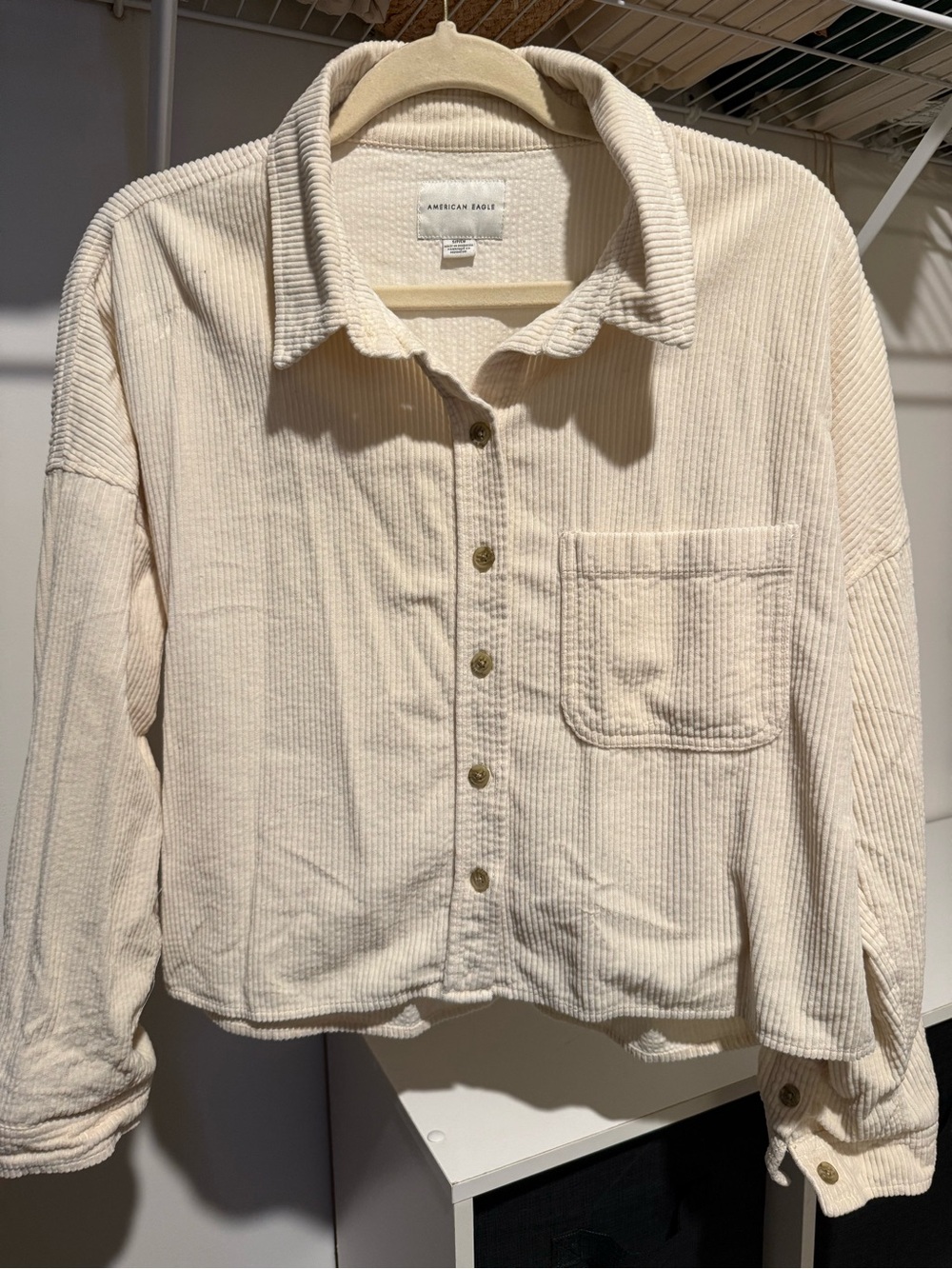 American Eagle Cream Corduroy Button-Up Shirt